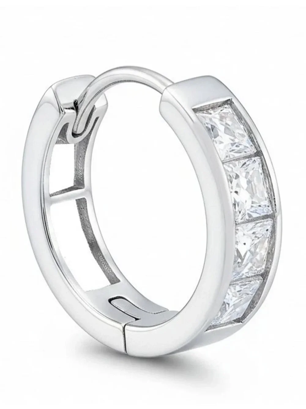Created White Sapphire Single Huggie Earring 14k Gold